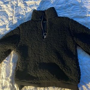 Fuzzy Black Turtleneck sweater with zipper up neck
